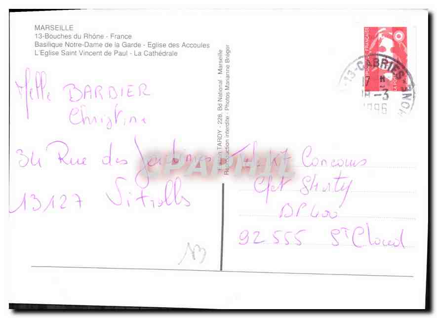 CPM Marseille Bouches du Rhone France Basilique Notre Dame de la Garde Eglise des Accoules  — Rückseite