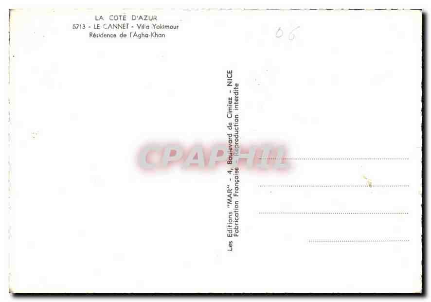 CPM La Cote d'Azur Le Cannet Villa Yakimour Residence de l'Agha Khan  — Rückseite