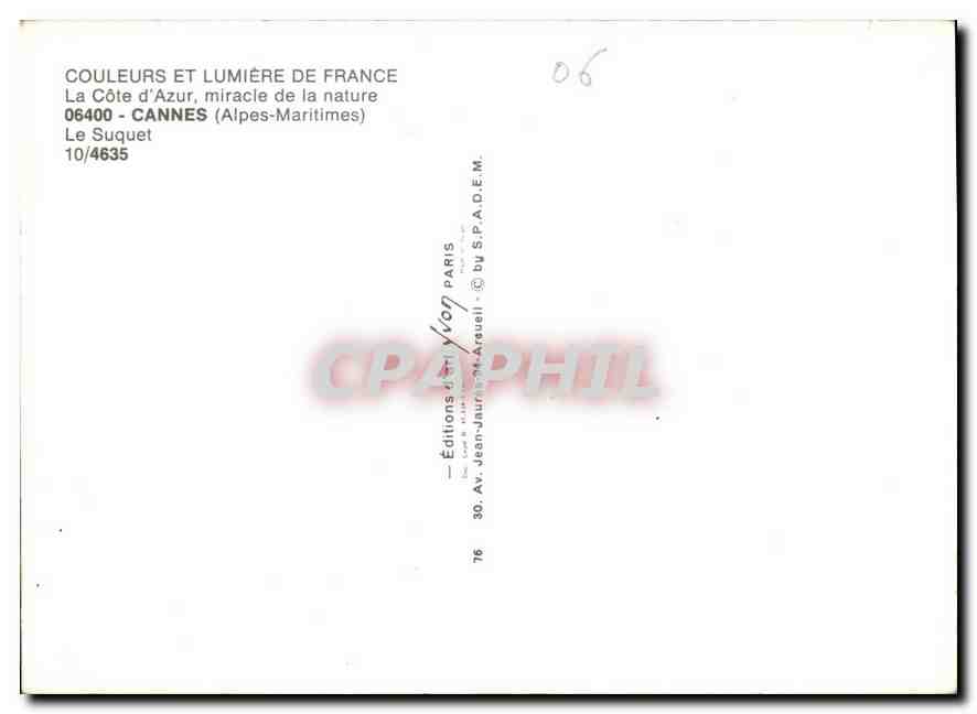 CPM Couleurs et Lumiere de France La Cote d'Azur miracle de la nature Cannes Alpes Maritimes Le Suqu — Rückseite