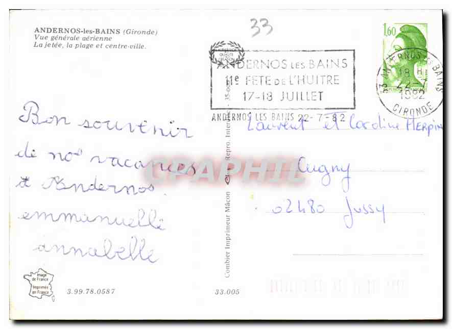 Andernos-les-Bains — Vue générale aérienne — La jetée, la plage et centre-ville — Imprimeur Maçon — Reverso