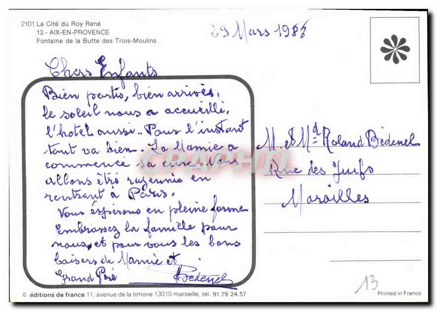 Fontaine de la Butte des Trois-Moulins — La Cité du Roy René — éditions de France — Verso