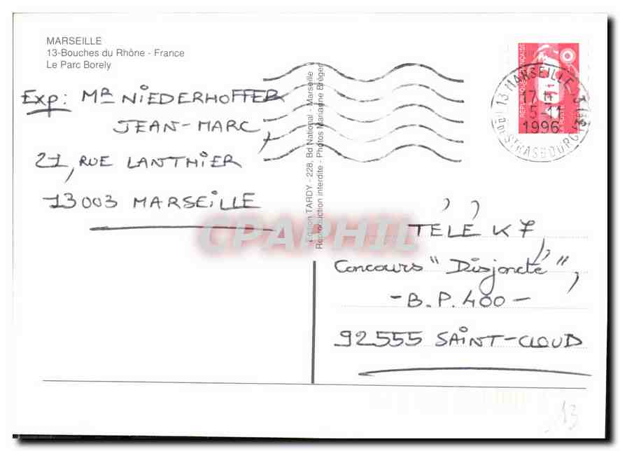 CPM Marseille Bouches du Rhone France Le Parc Borely  — Rückseite