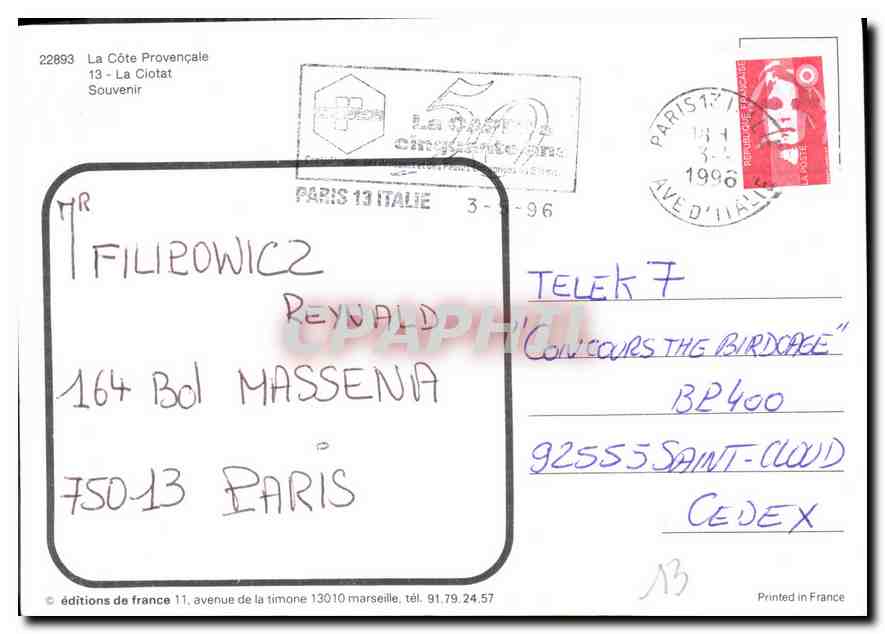 CPM La Cote provencale La Ciotat Souvenir  — Rückseite