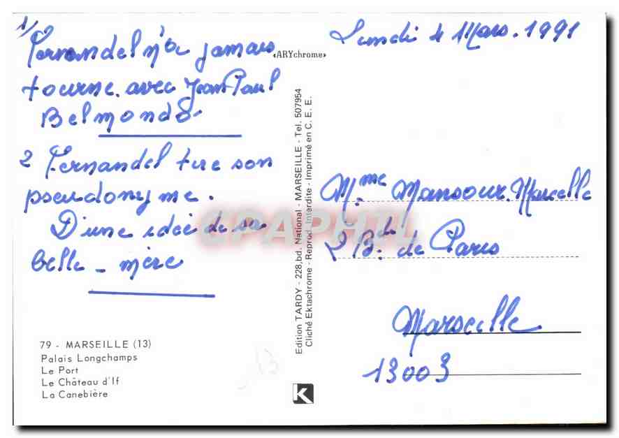 CPM Marseille Palais Longchamps le Port le Chateau d'If la Canebiere  — Verso