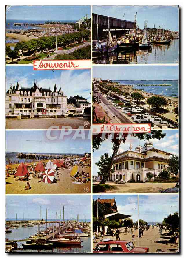 CPM Arcachon Gironde de fauche a droite la plage et les Jetees le Port de Peche le Casino de la Plag