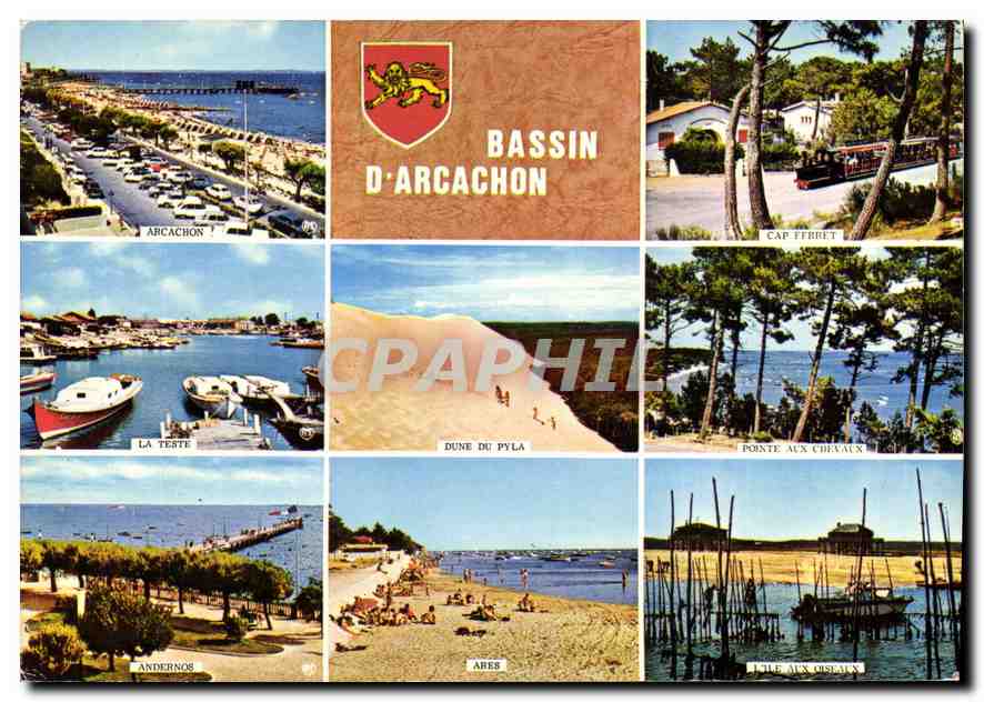 Bassin d'Arcachon — vue panoramique avec 8 vignettes — Artaud Frères, N° 1050
