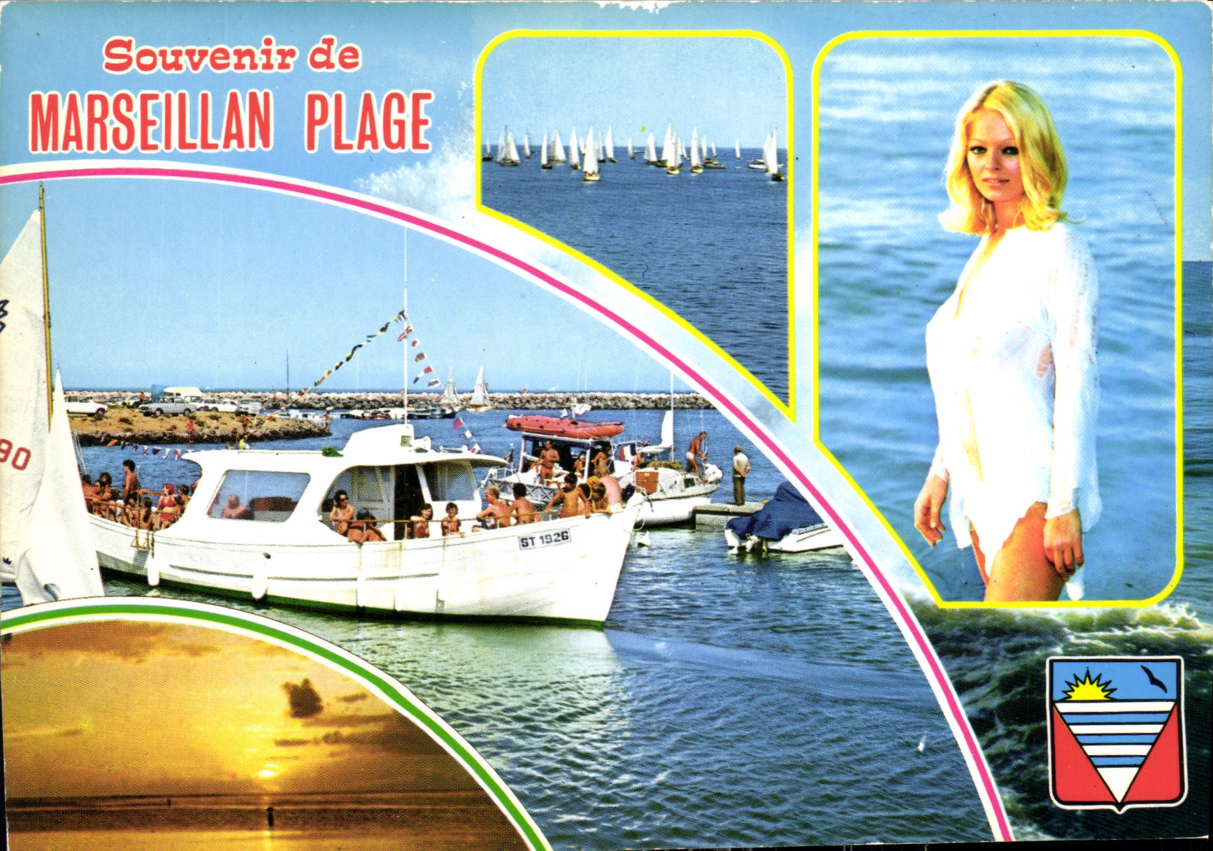 CPM En parcourant la Cote Mediterraneenne Marseillan Plage Herault Paradis des Vacances ensoleillees