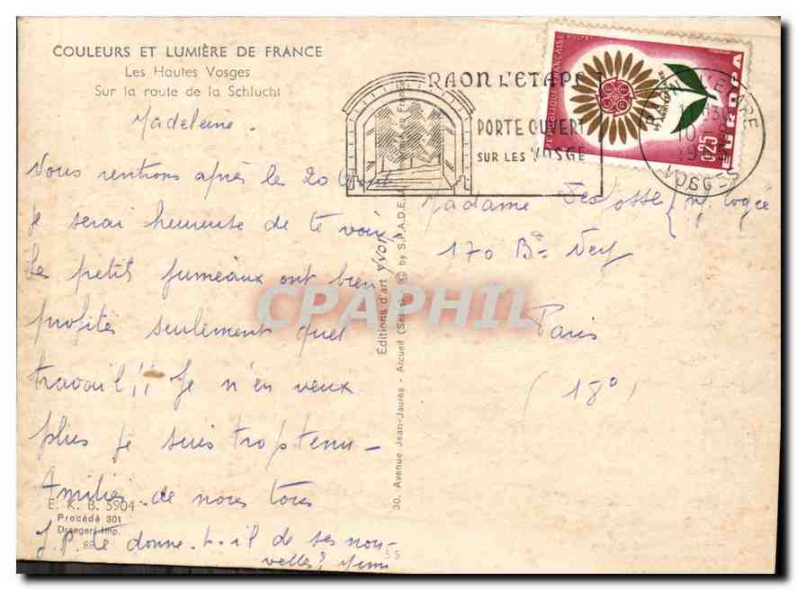 CPM Les Hautes Vosges sur la route de la Schlucht  — Rückseite