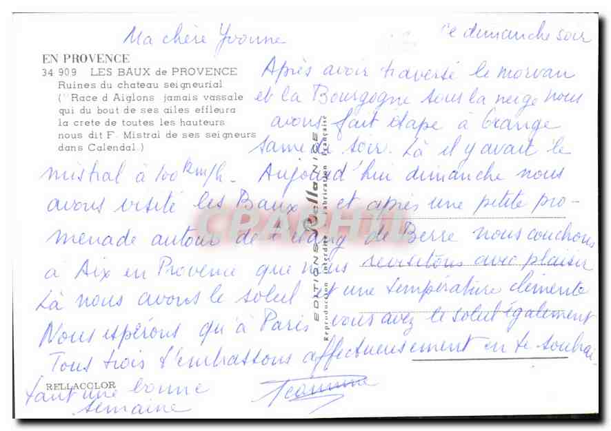 Les Baux-de-Provence — Ruines du château seigneurial — Éditions Rellacolor, n° 34 909 — Verso