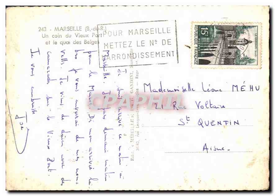 Marseille (B.-du-R.) — Un coin du Vieux Port et le quai des Belges — Mireile — Verso
