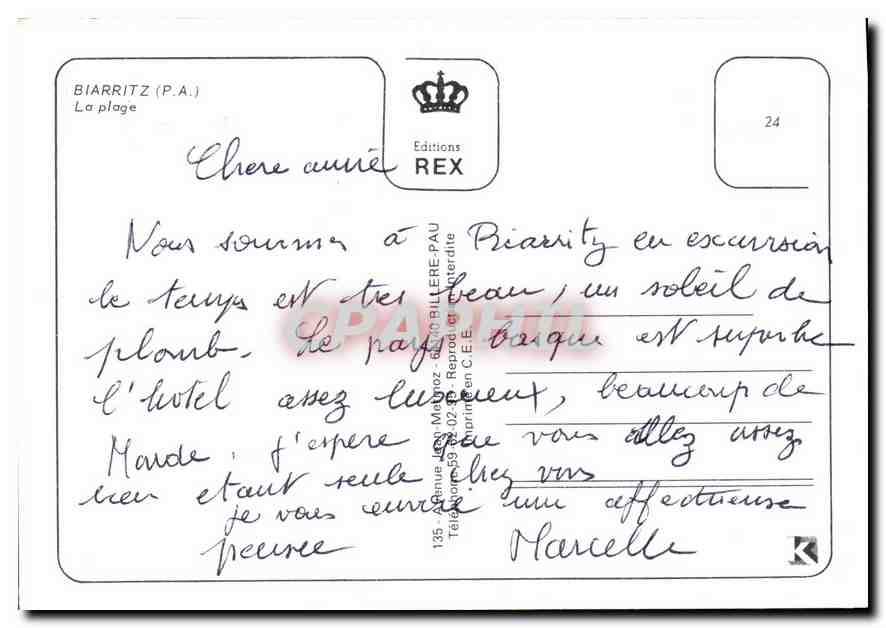CPM Biarritz P A la Plage  — Verso