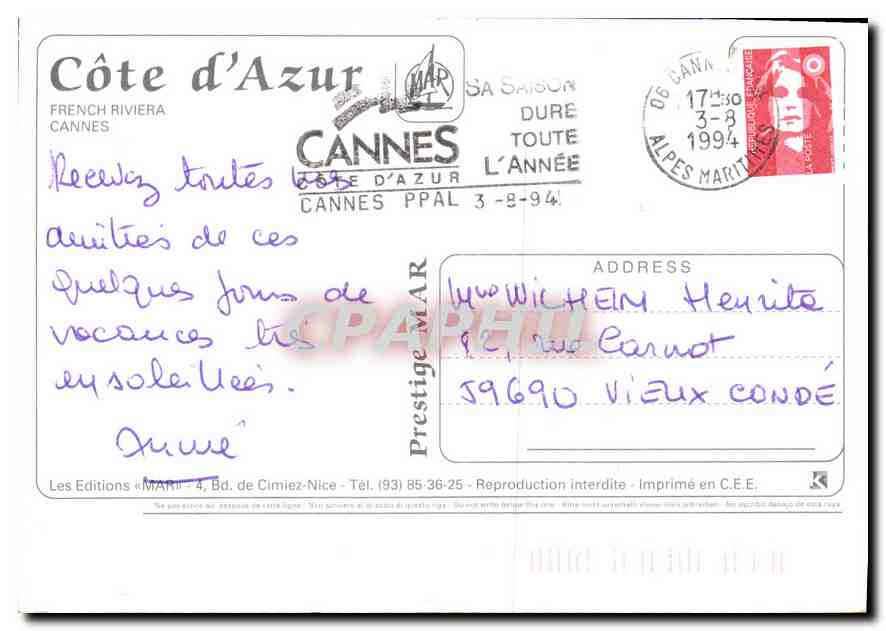 CANNES — La Côte d'Azur — Les Éditions « MARU » — Rückseite