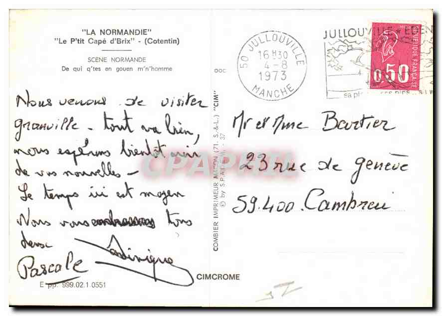 CPM La Normandie le p'tit Cape d'Brix Cotentin Scene Normandie de qui d'tes en gouen m'n'homme  — Rückseite