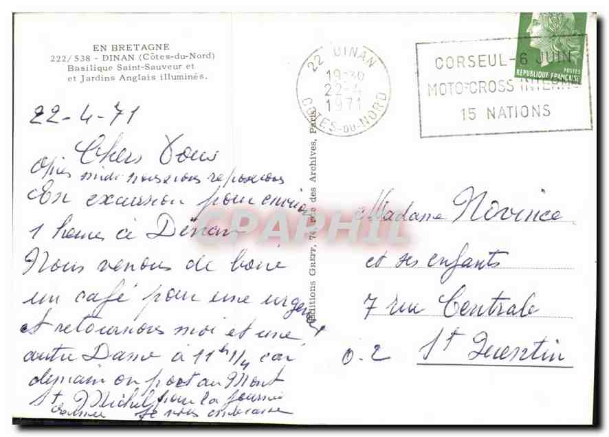 CPM En Bretagne Dinan Cotes du Nord Basilique Saint sauveur et Jardins Anglais Illumines  — Rückseite