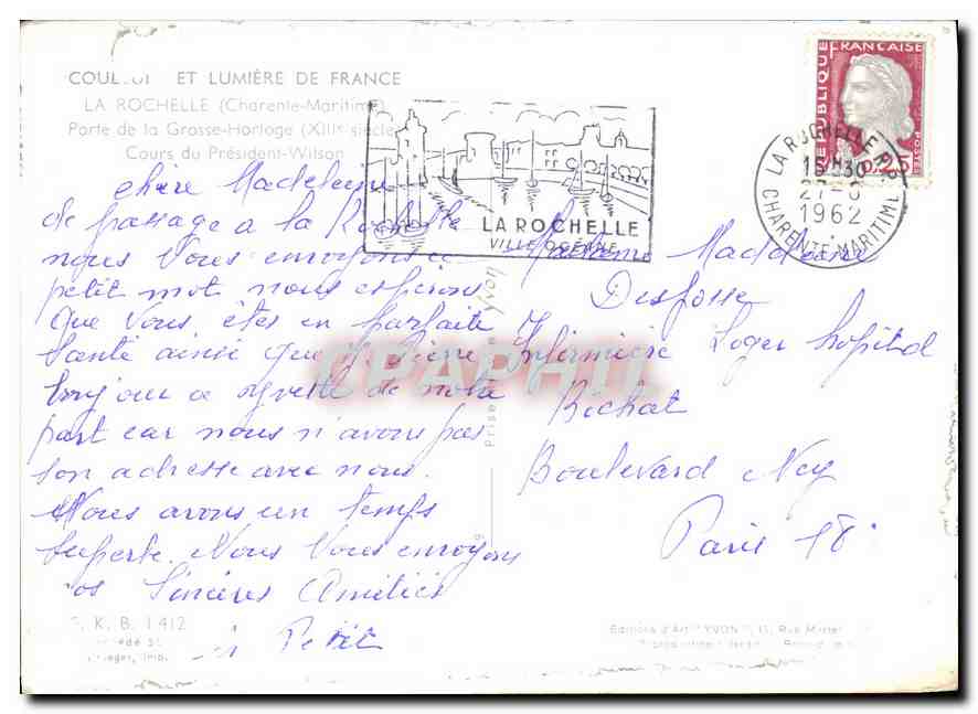 CPM La Rochelle Charente Maritime porte de la Grosse Horloge XII siecle Cours du President Wilson Ba — Verso