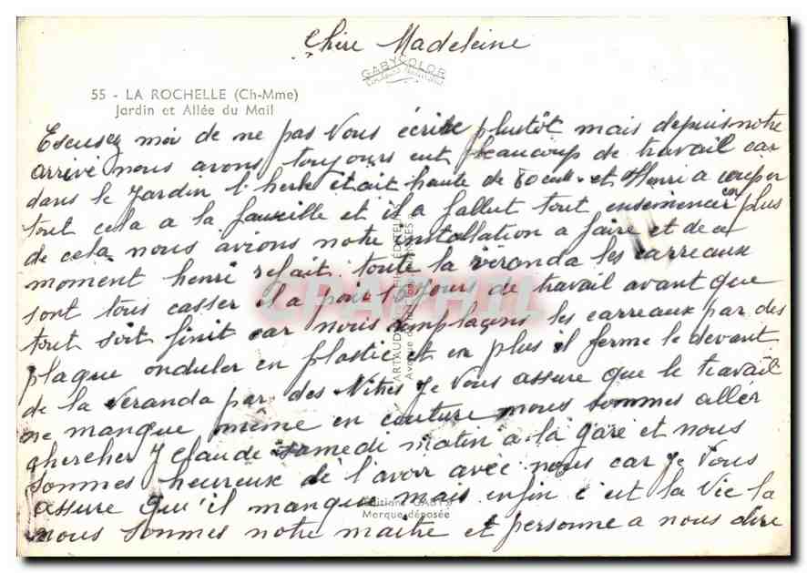 CPM La Rochelle Ch Mme Jardin et Allee du Mail  — Verso