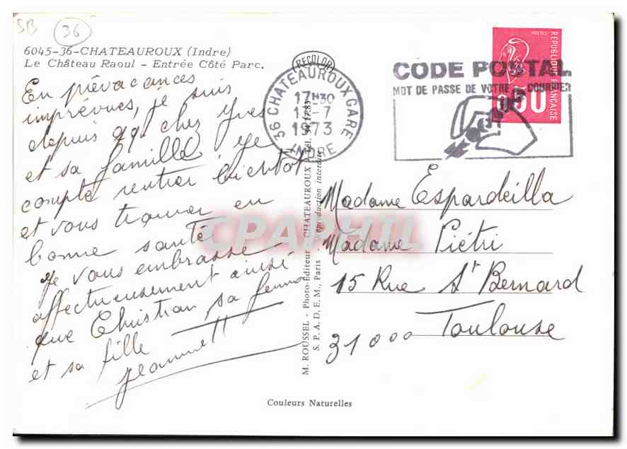 CPM Chateauroux Indre le Chateau Raoul Entree Cote Parc  — Rückseite