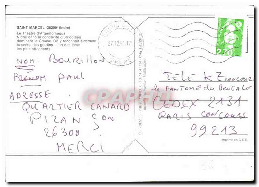 CPM Saint Marcel Indre le Theatre d'Argentomagus Niche dans la Concavite d'un Coteau dominant la Cre — Rückseite