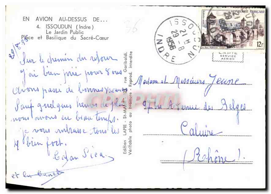 Issoudun (Indre) — Place et Basilique du Sacré-Cœur — LAPIE SERVICE AERIEN — Verso