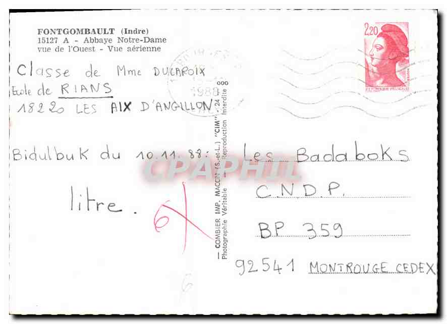 Fontgombault (Indre) — Abbaye Notre-Dame — vue aérienne — éditeur Combiér — Verso