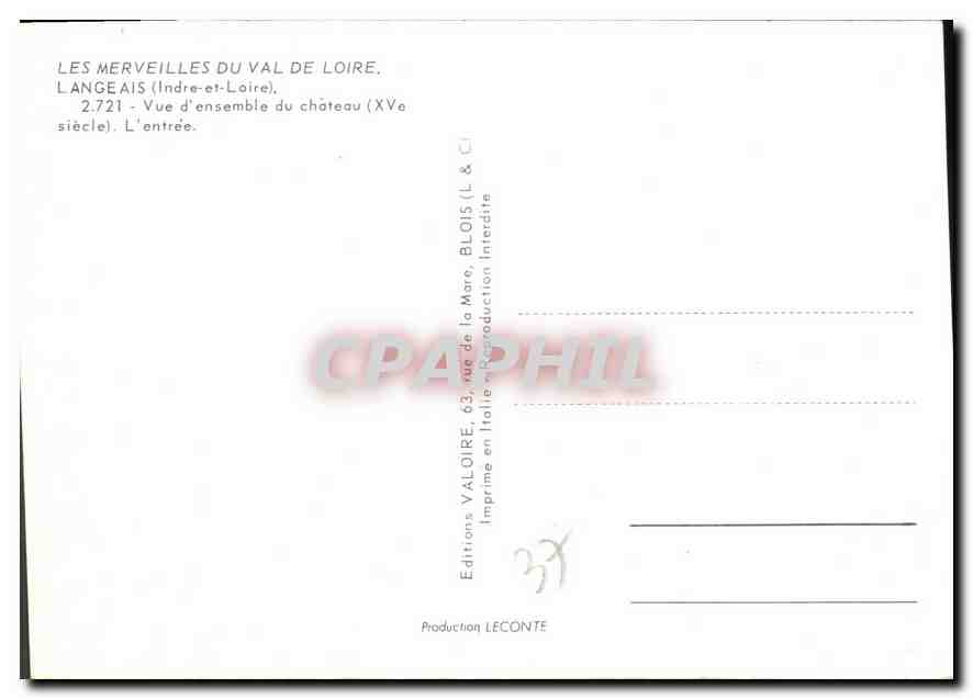 CPM Les Merveilles du Val de Loire Langeais Indre et Loire vue d'ensemble du Chateau XV siecle l'ent — Verso