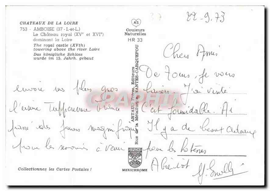 CPM Chateaux de la Loire Amboise I et L le Chateau Royal XV et XVI dominant la Loire  — Rückseite