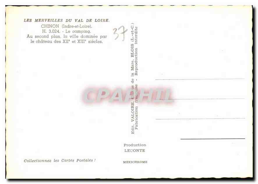 CPM Les Merveilles du Val de Loire chinon Indre et loire le Camping au second plan la Ville dominee  — Rückseite