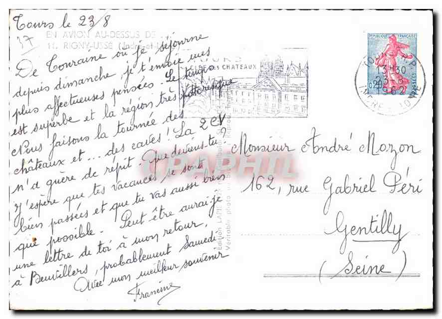 CPM En Avion au dessus de Rigny Usse Indre et Loire  — Rückseite