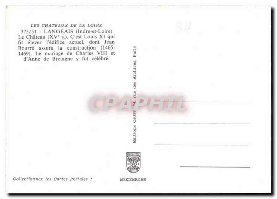 Château de Langeais — Loire — Griff Editions, No. 375/51 — Back