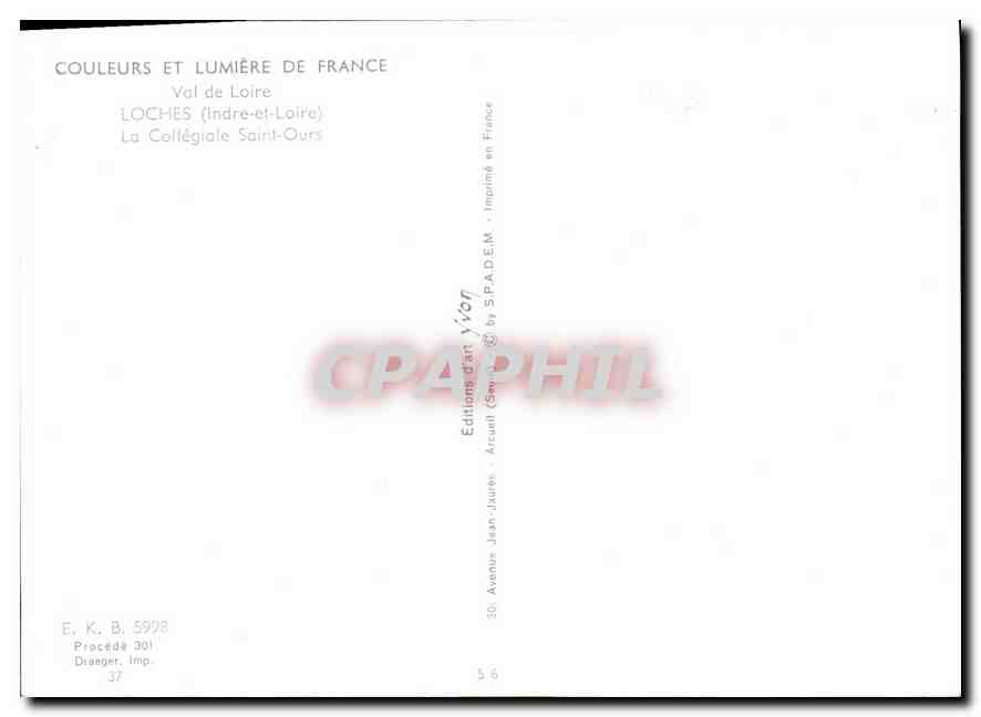 CPM Val de Loire Loches Indre et Loire la Collegiale Saint Ours  — Rückseite