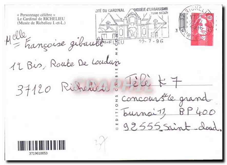 CPM Personnage celebre le Cardinal de richelieu Musee de Richelieu I et L  — Rückseite