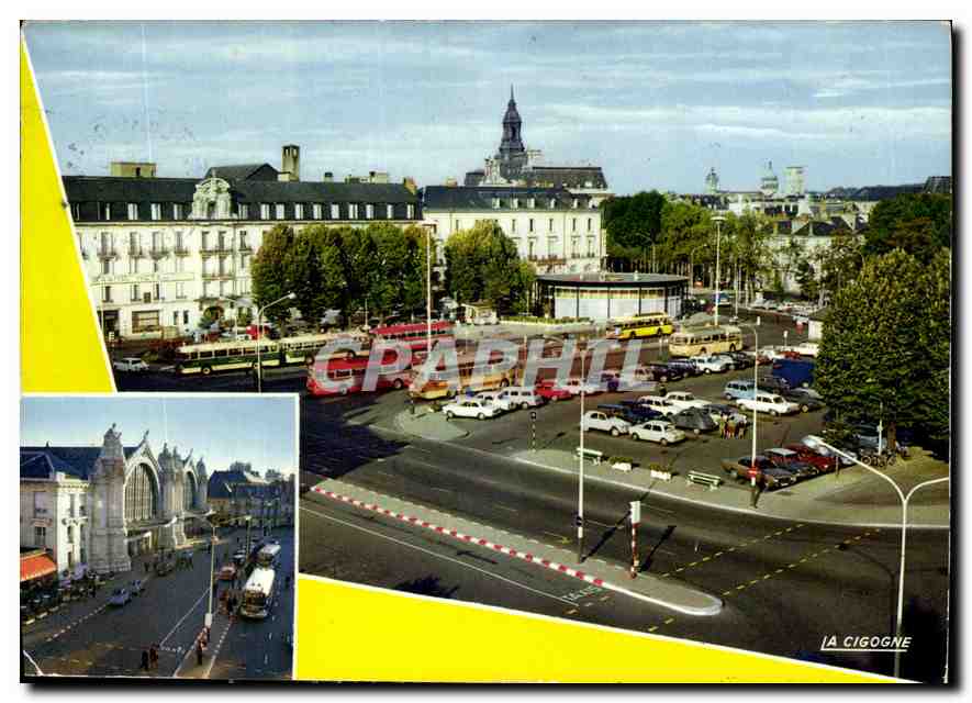 CPM Tours Indre et Loire Place du Generale leclerc et la Gare 