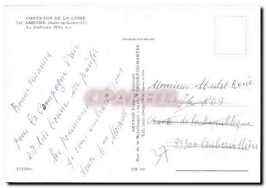 CPM Chateau de la Loire Amboise Indre et Loire Le Chateau XVe s  — Rückseite
