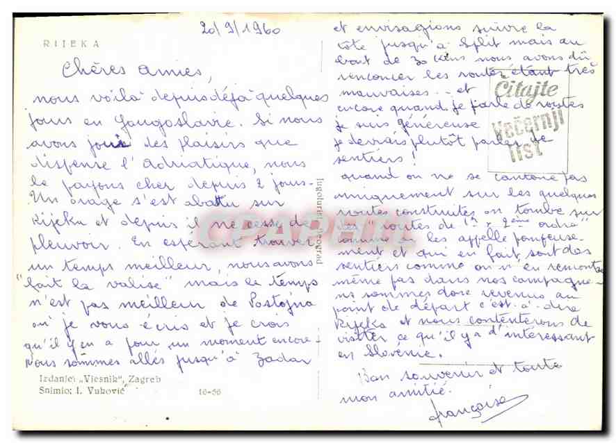 Rijeka — Plage et bâtiments côtiers — Édition Vjesnik, Zagreb, n° 10-56 — Rückseite