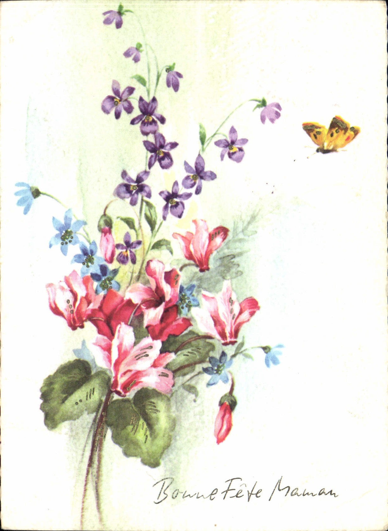 Fleurs et papillon — Bonne Fête Maman — Trimod in Belgium, n° 9530