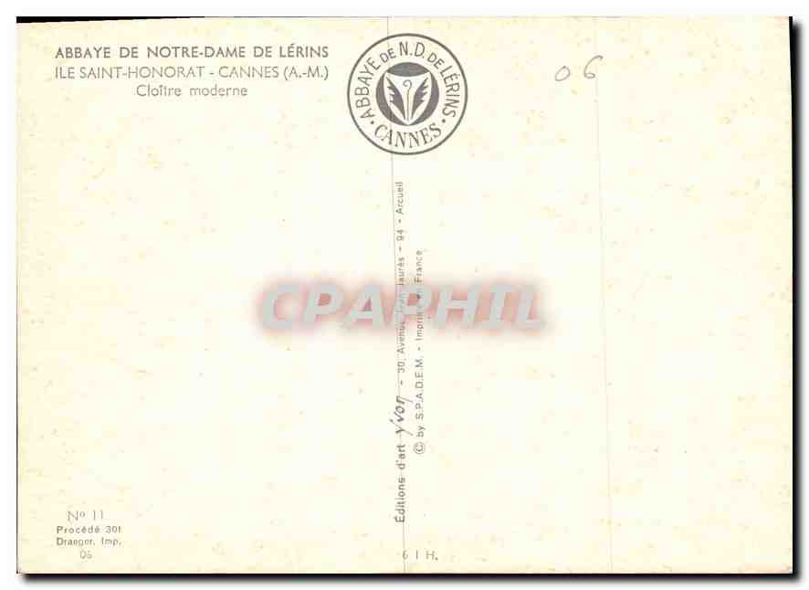 CPM Abbaye de Notre Dame de Lerins Ile Saint Honorat Cannes A M Cloitre moderne  — Verso