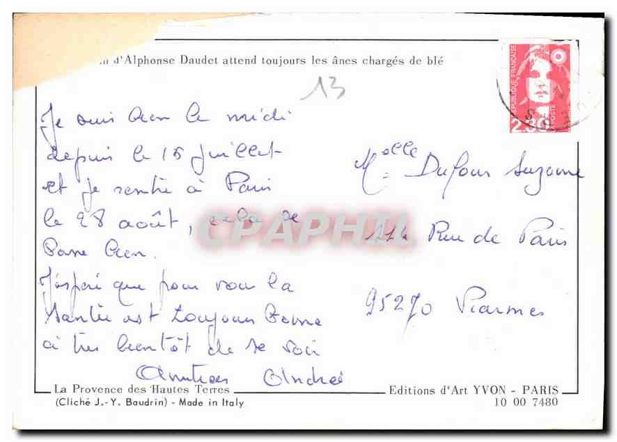 CPM En Provence Fontvieille Moulin d'Alphonse Daudet attend toujours les anes charges de ble  — Rückseite