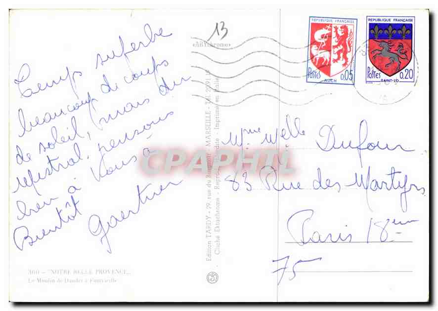 CPM Le moulin de Daudet a Fontvieille — Verso