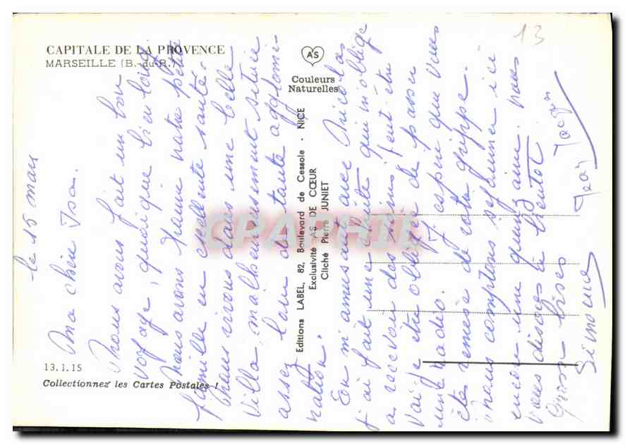 Marseille — vue aérienne du Vieux-Port et des collines — Éditions LABEL, série 82 — Verso