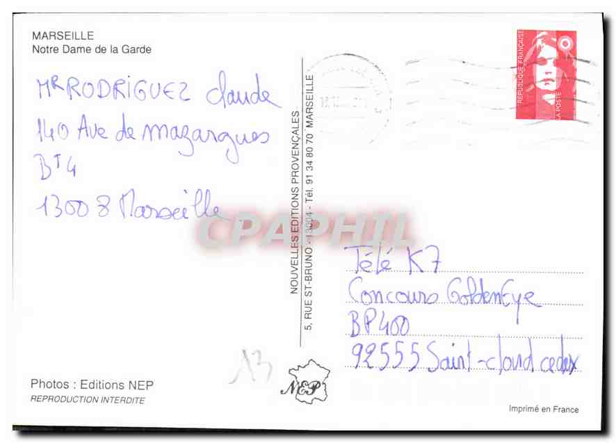 CPM Marseille Notre Dame de la Garde  — Rückseite