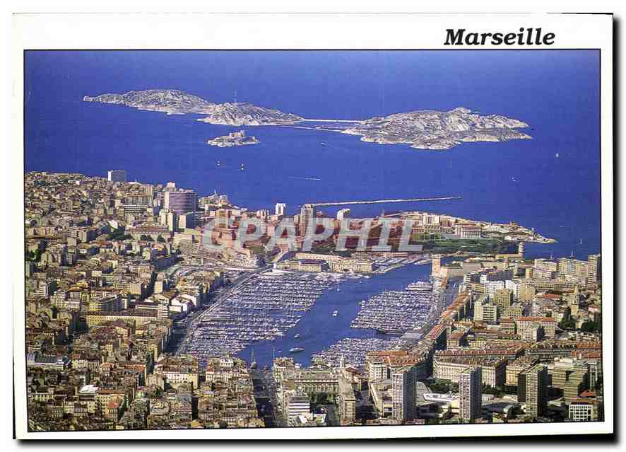 CPM Marseille Bouches du Rhone vue aerienne sur le vieux port et les iles 