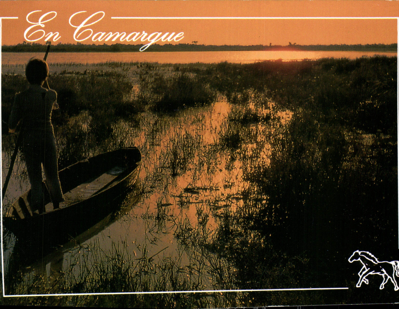 En Camargue — paysage de marais au crépuscule — Éditions Azur Riviera, n° 13