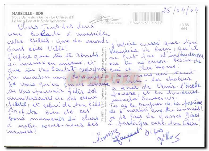 CPM Marseille Notre Dame de la Garde Le château d'If — Rückseite