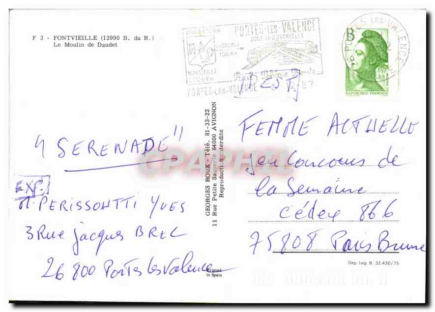 CPM Fontvieille B du R Le Moulin de Daudet  — Rückseite