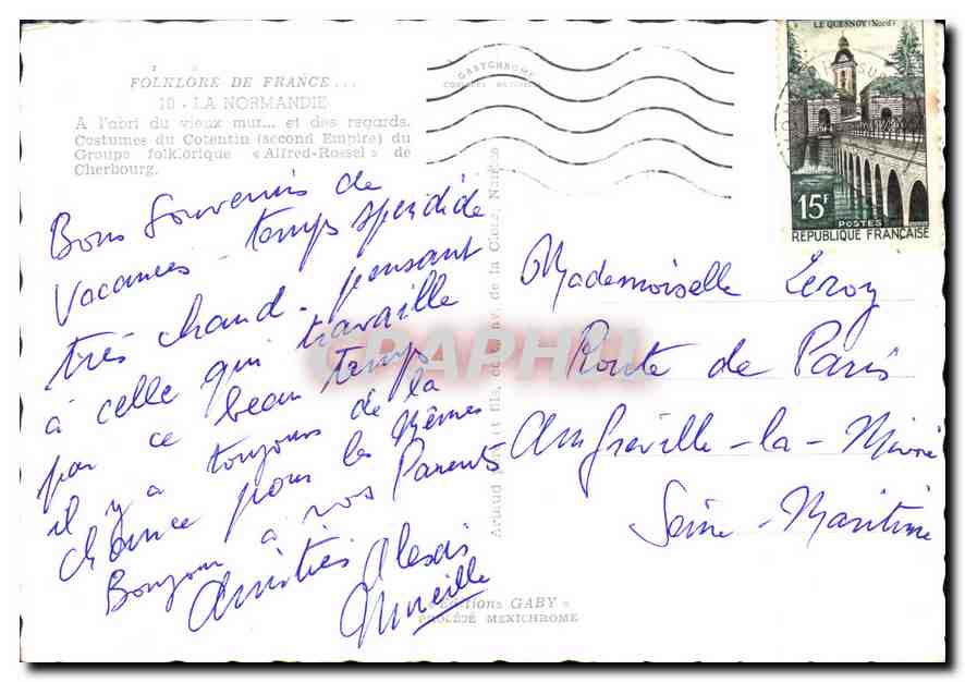 Folklore de France — La Normandie — Costumes du Cotentin (second Empire) — Gaby — Verso