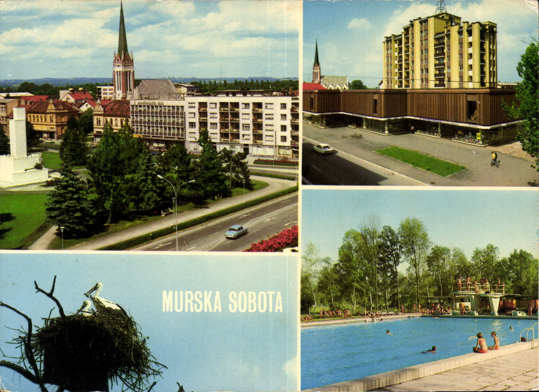 Murska Sobota — Panoramablick mit Kirche, Gebäude, Schwimmbad und Schwaltenest — Foto Lado Klar