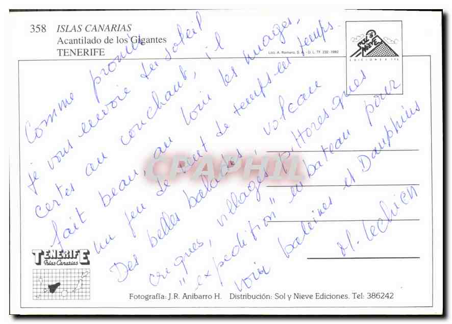 CPM Islas Canarias Acantilado de los Gigantes Tenerife  — Verso