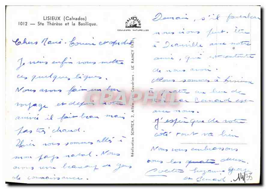 CPM Lisieux Calvados Ste Therese et la Basilique  — Rückseite