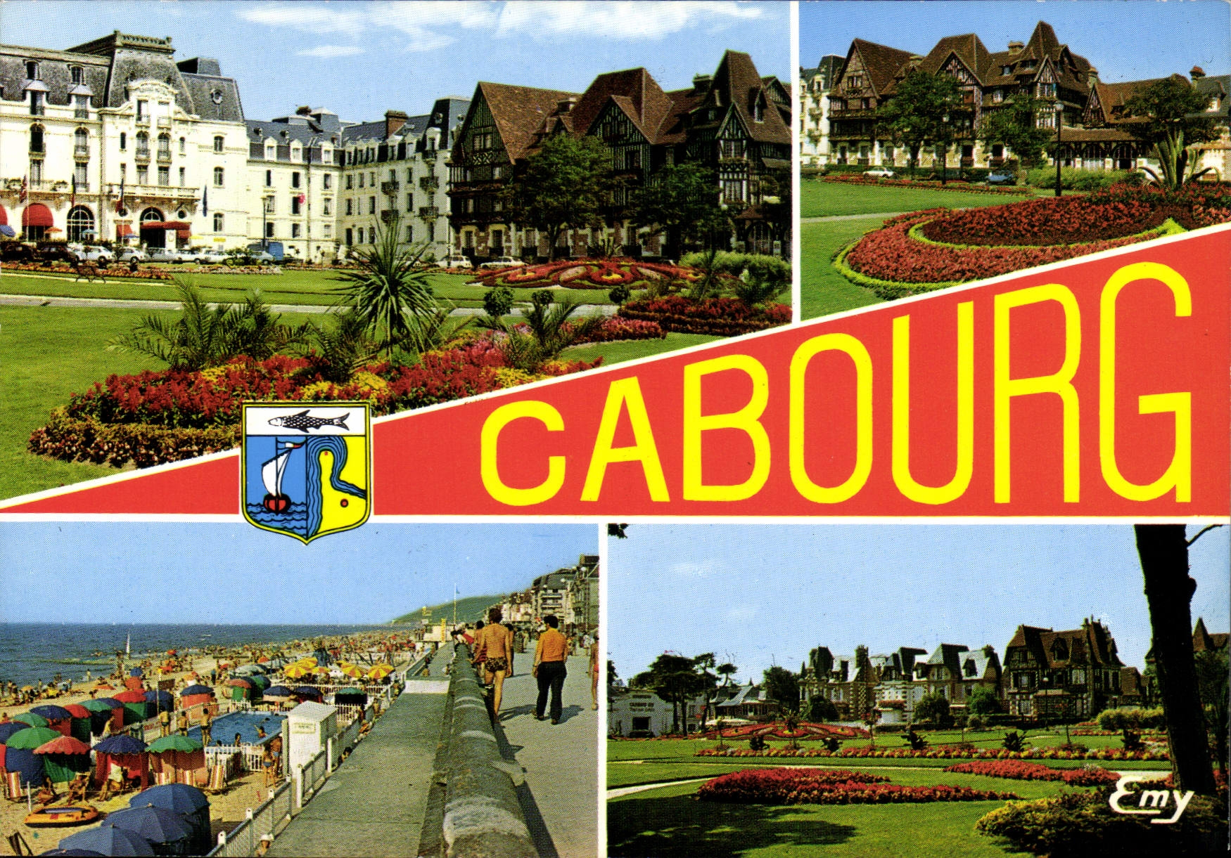 Cabourg — vue panoramique des plages, hôtels et jardins — Éditeur Emy