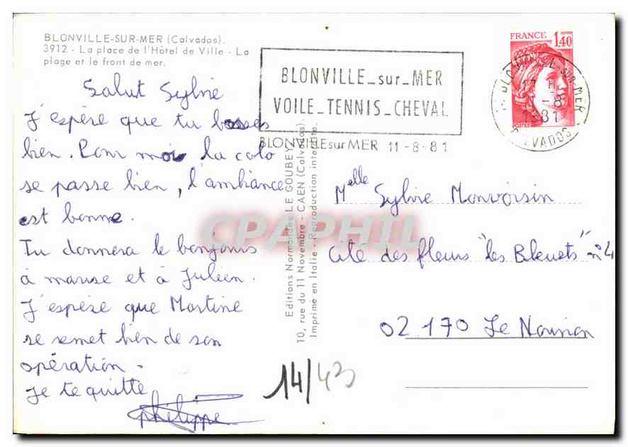CPM Blonville sur Mer Calvados la Place de l'Hotel de Ville la Plage et le front de Mer  — Rückseite